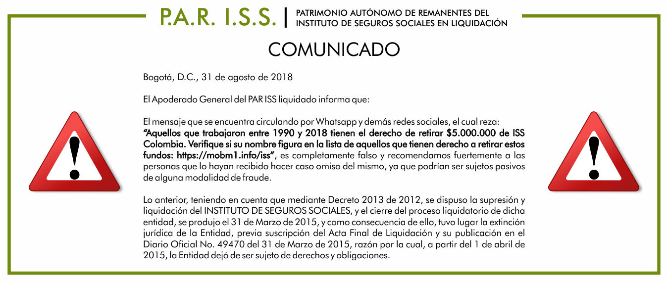Comunicado del 31 de agosto de 2018: alerta sobre un mensaje falso que circula por WhatsApp